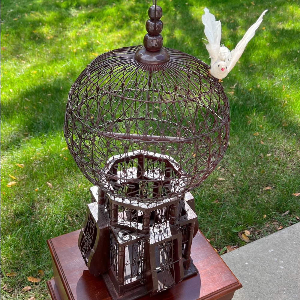Antique Victorian Style Hot Air Balloon Shaped Wood Wire Decorative Birdcage - Picture 15 of 17